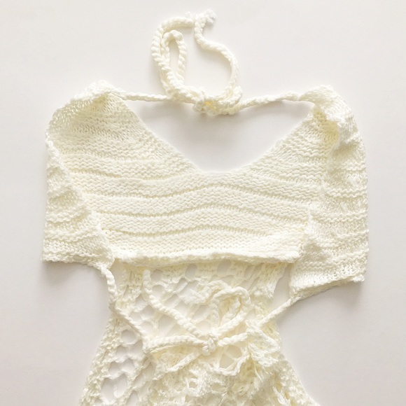 Ivory Crochet Swimsuit Halter Cover Up - Picture 4 of 6